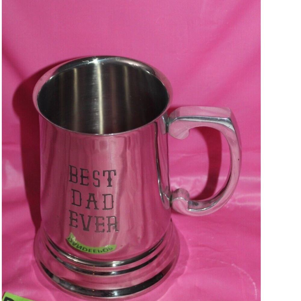 Pier One Imports Silver Color Metal Beer Mug With Handle Reads Best Dad Ever